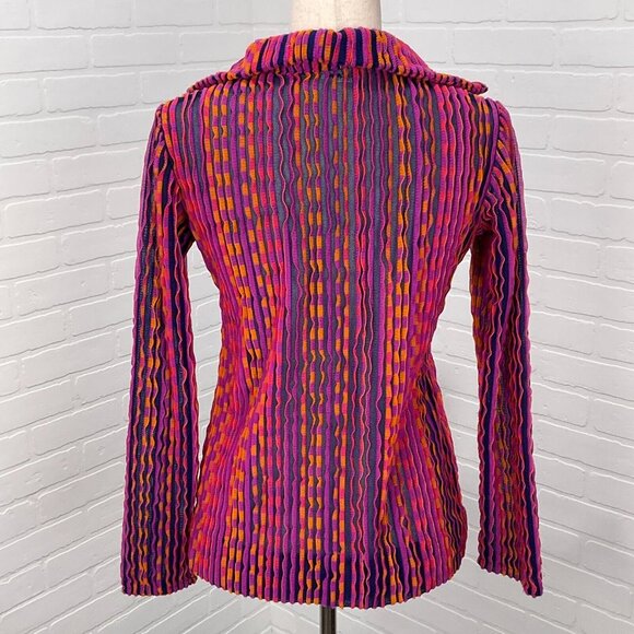 Jo Matthews Top Women Lg Pink Orange Ruffle Stripe Surfer‎ Resort 60s USA - Picture 4 of 13
